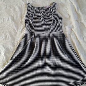 Black and white striped fit n flare dress
